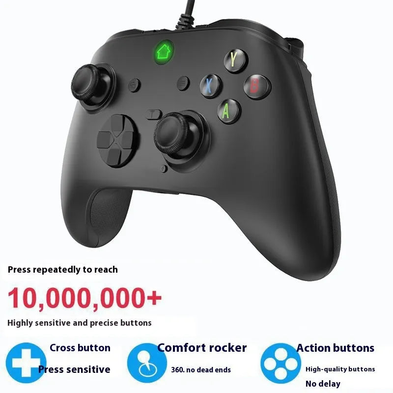 Wired game console controller handle in black with ABS construction and USB cable for PC and PS