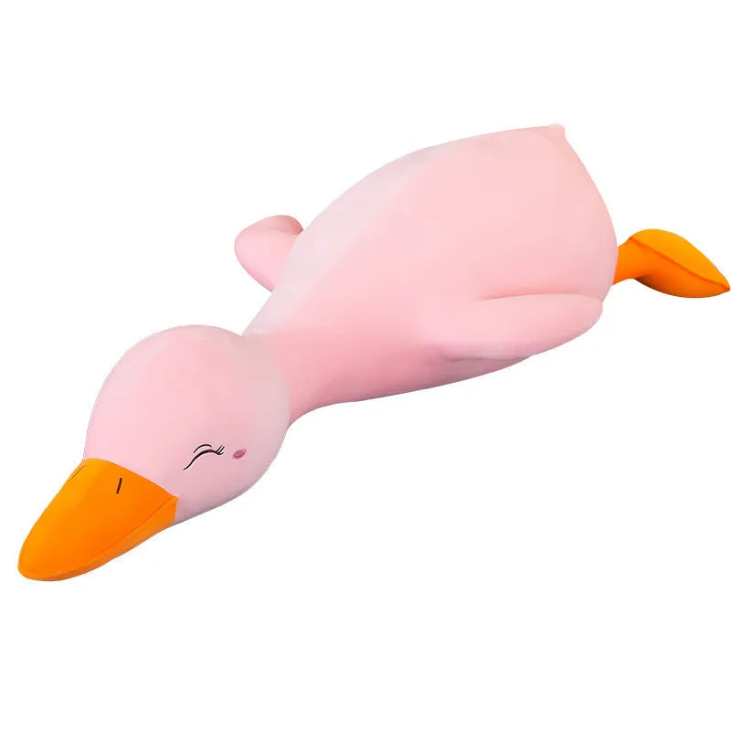 Lying style sand carving plush duck toy in white with down cotton filling and elastic wool plush surface