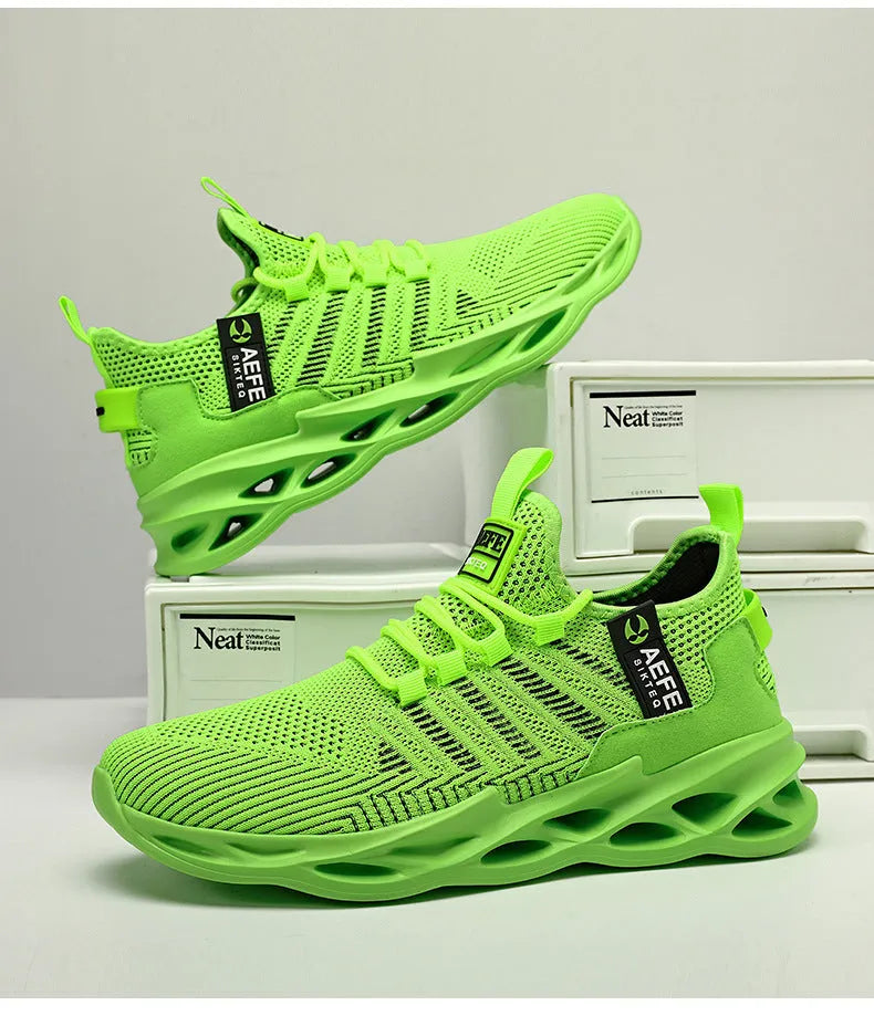 Men's black mesh casual running shoe with low top, round toe, and lace-up front.