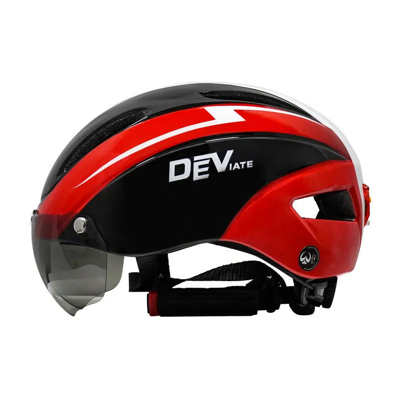 Adult bicycle helmet in Black Blue White colour scheme with adjustable straps and free size fit.