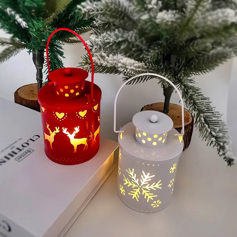 Wrought iron LED Christmas candle lantern with flickering lights in green, white, or red colour options