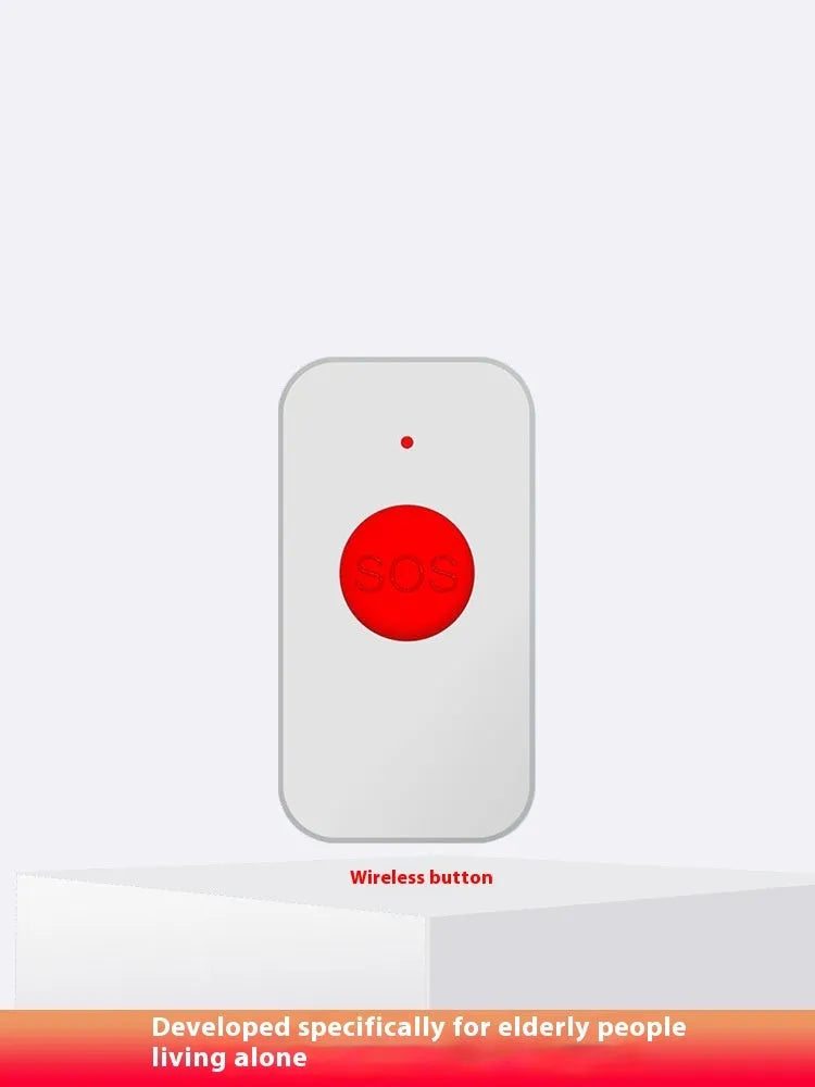 White one-click voice emergency alert device with a central buzzer and three personal call buttons.