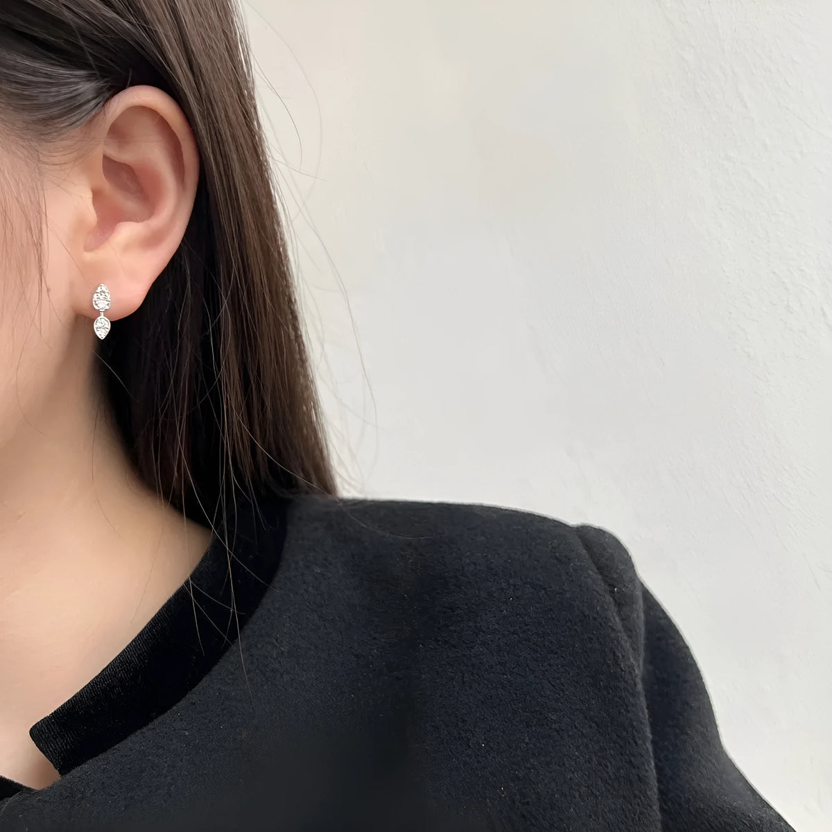 S925 sterling silver stud earrings for women with geometric shape, electroplated finish, and white colour