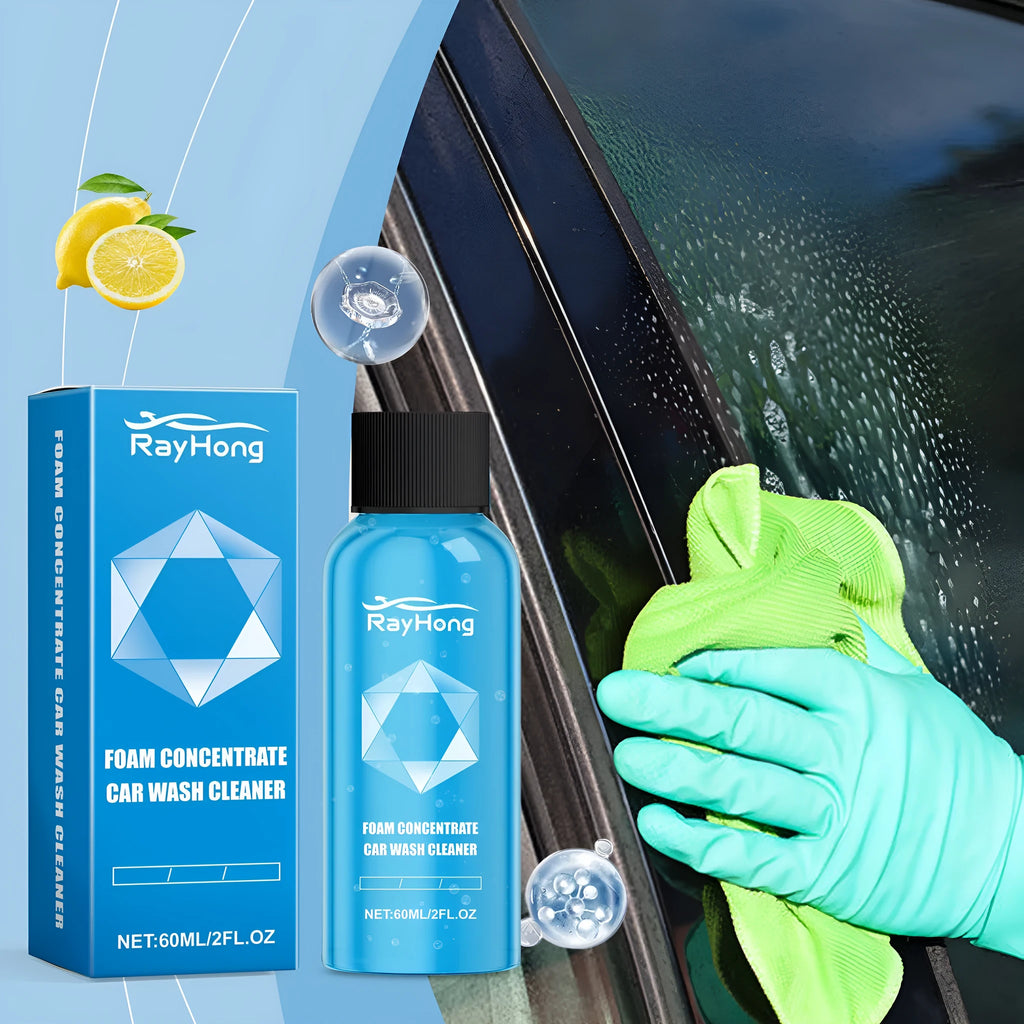 60ml foam car wash decontamination cleaning solution in a 3.4x9.8cm bottle with spray cap, against white background