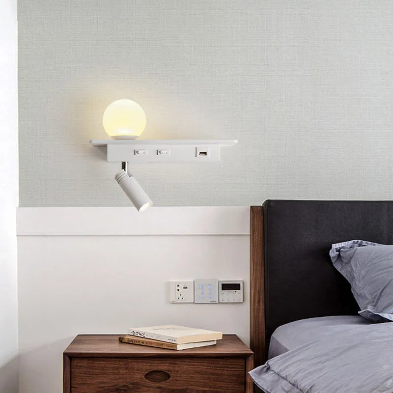 Bedside lamp with USB port shelf acrylic body PMMA lampshade wall-mounted modern design warm light
