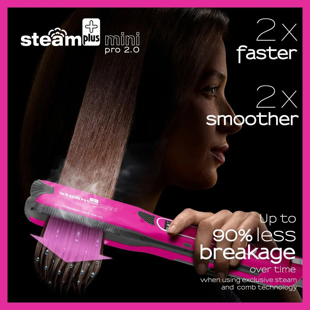 Mini steam splint hair straightener in champagne colour with curling and straightening functions