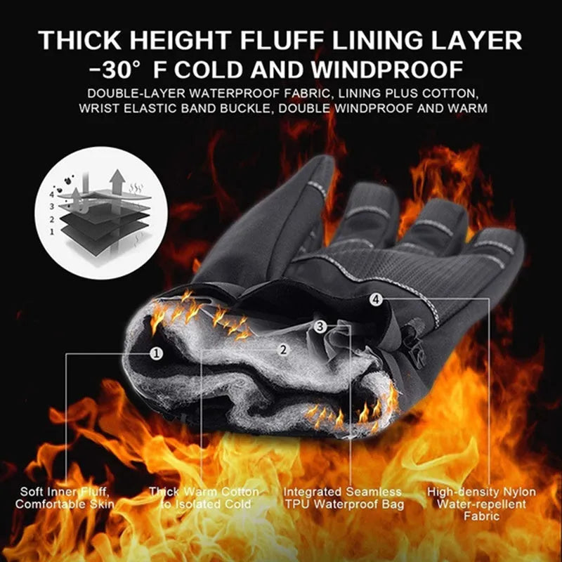 Winter cycling gloves with touchscreen fingertips and non-slip palm in black and grey, unisex sizes M to XXL