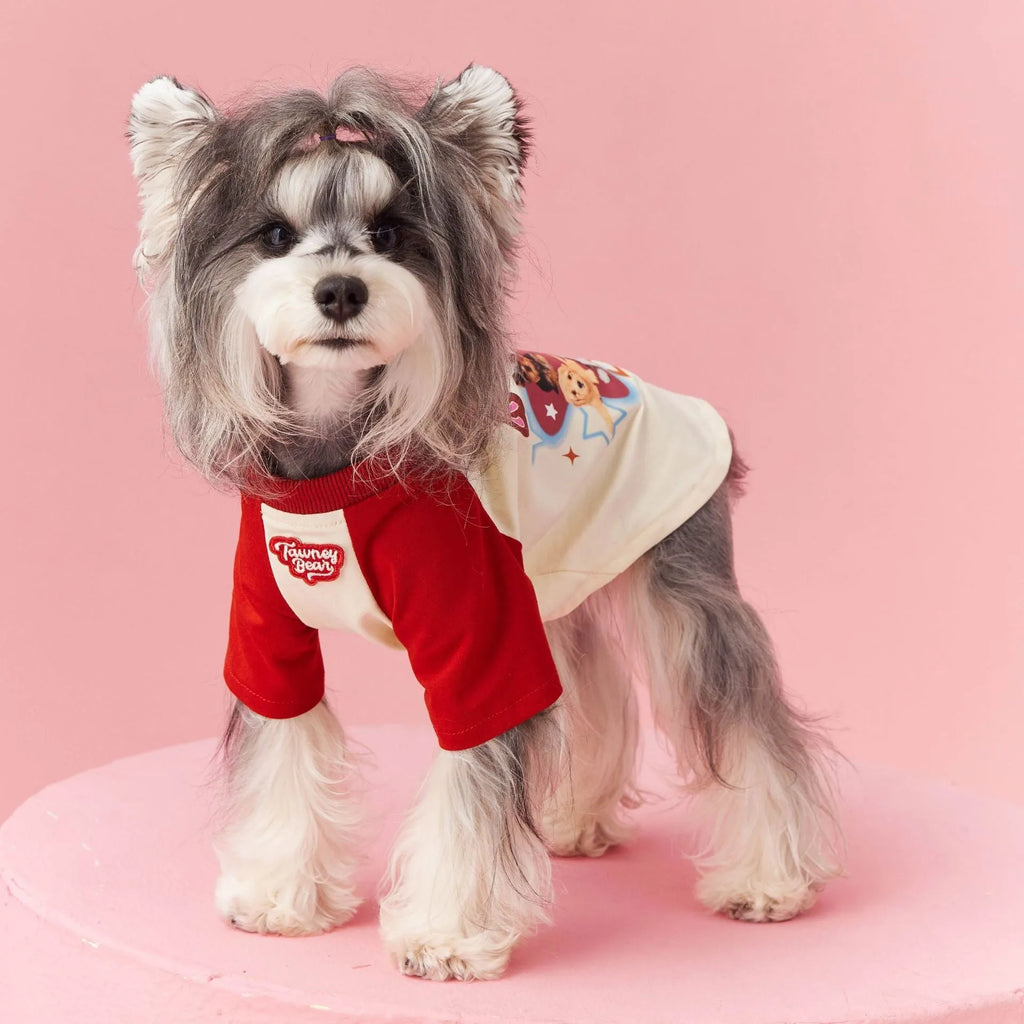 Red embroidered cotton summer clothing for dogs on small to extra large breeds