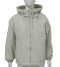 Women's grey hooded loose-fit polyester shell jacket with long sleeves