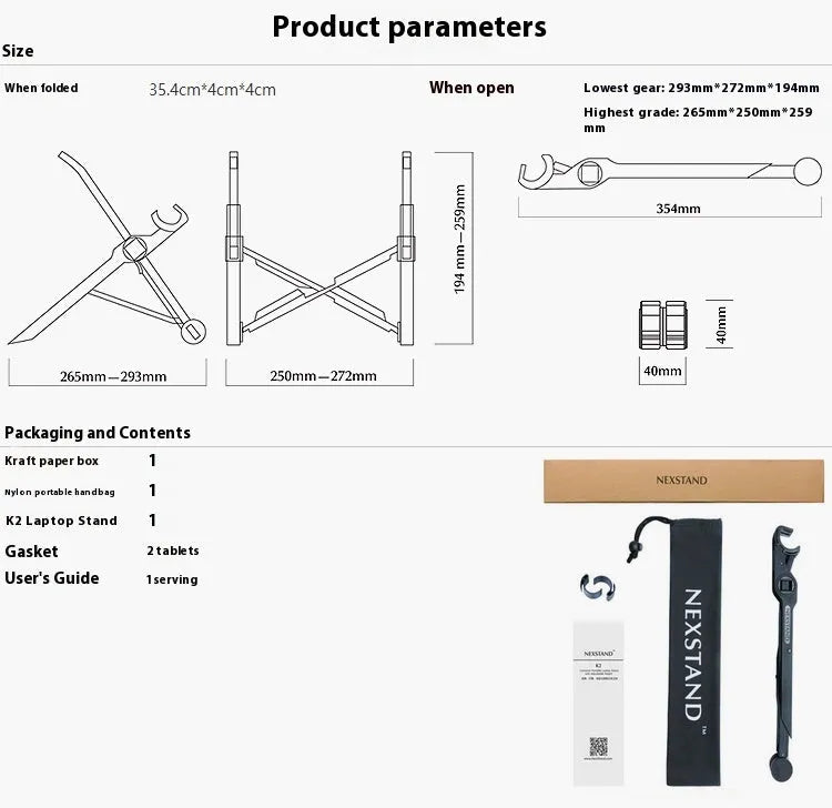 Sagacious black foldable laptop stand with lifting mechanism and carrying case