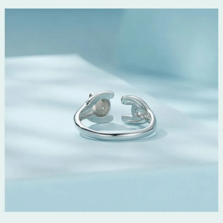 Adjustable opening sterling silver ring bracelet with cute panda design and white gold plating