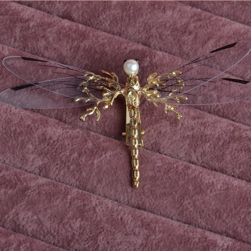 European golden dragonfly side clip headdress with alloy electroplated finish and jucai decoration