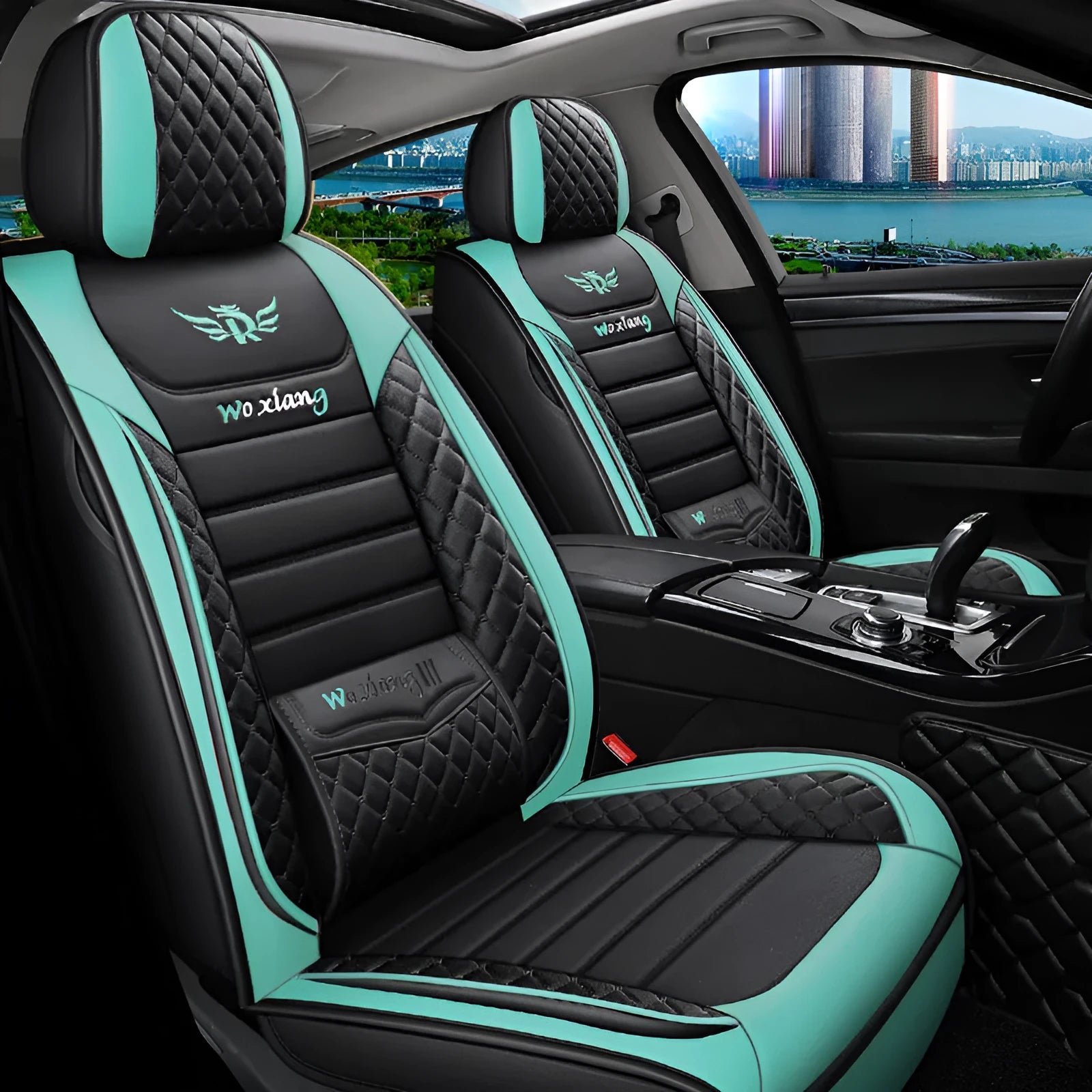 Red leather universal car seat cushion with high elastic sponge filler on a car seat