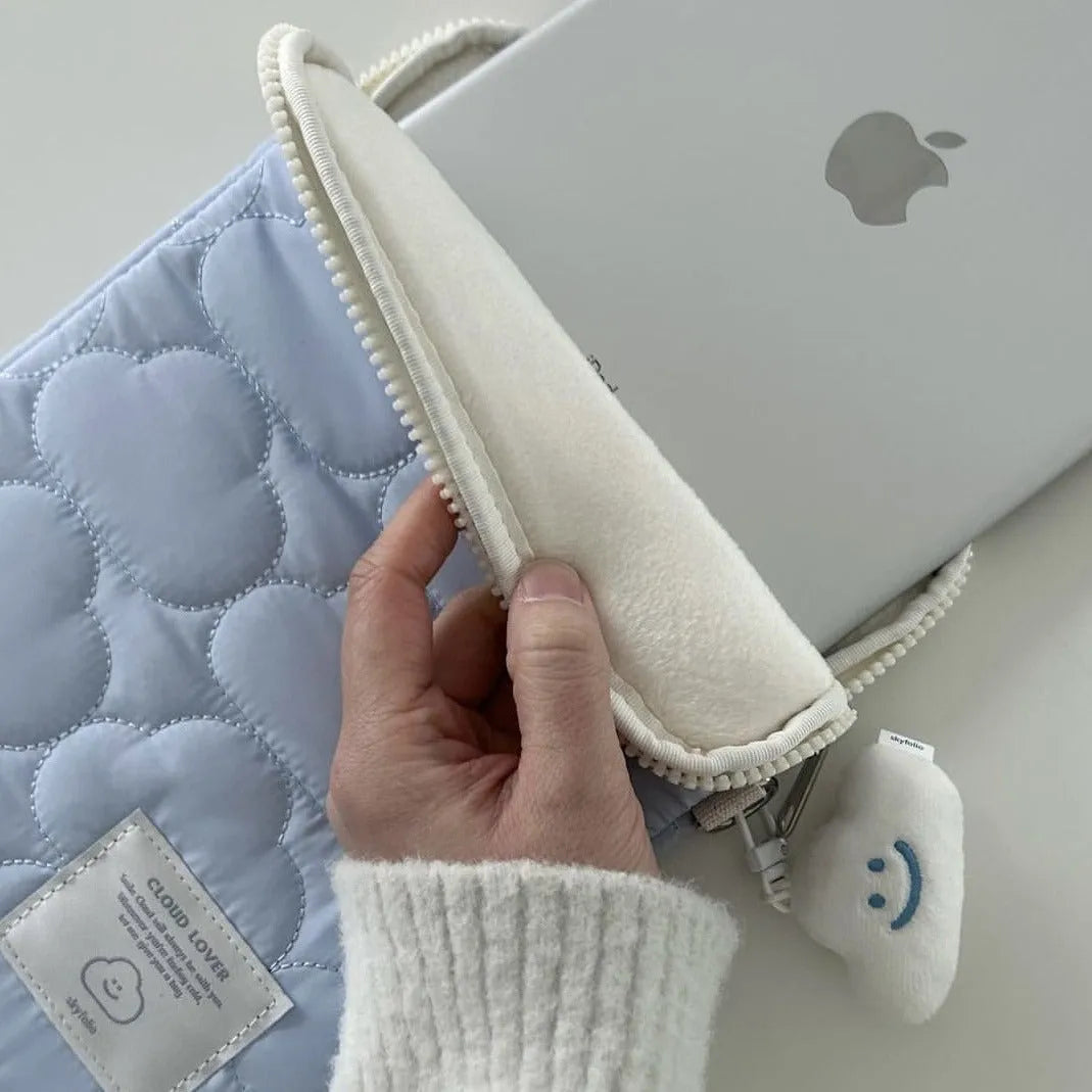Cute cloud embroidery cotton notebook storage bag for iPad or tablet in white colour