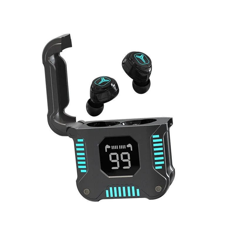 M58 wireless Bluetooth headset in gray with digital display and breathing light for gaming and sports
