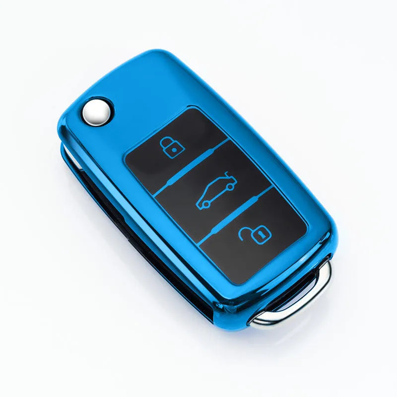 TPU protective case for a VW Model A folding car key, shown in Gem Blue colour.