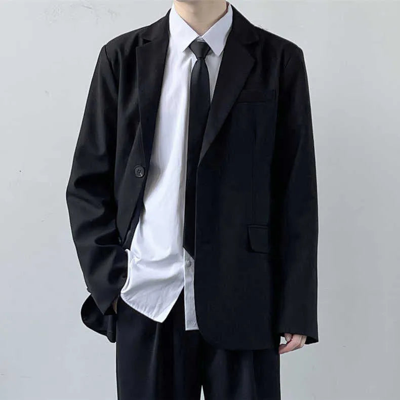 Men's plus size college-style suit jacket and trousers set in charcoal grey