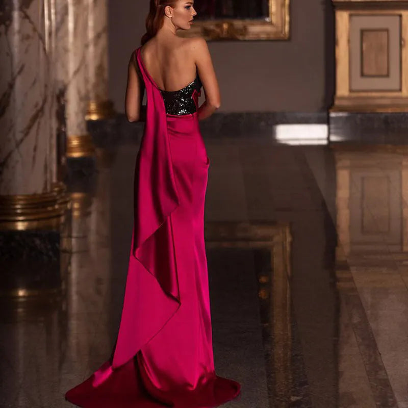 Women's low-cut split mop sequins slimming long dress in green solid colour polyester sleeveless