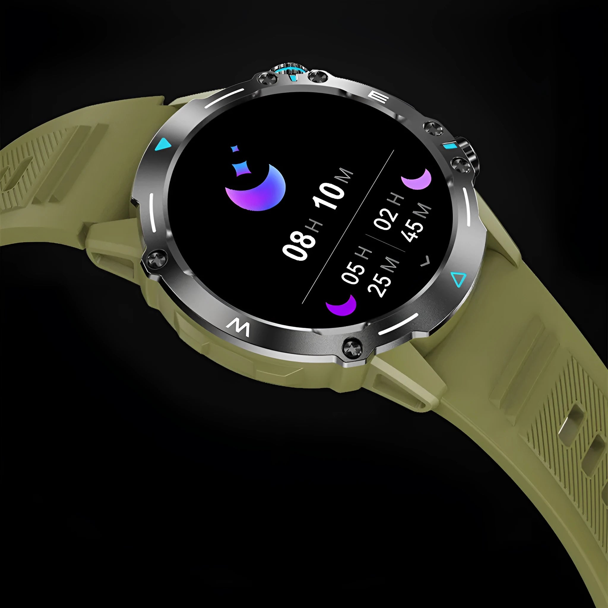 M42 smart watch with AMOLED touch screen showing fitness metrics on wrist