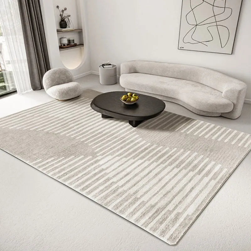 Japanese cashmere carpet in striped pattern, rectangle shape, light luxury style, machine washable polyester fibre