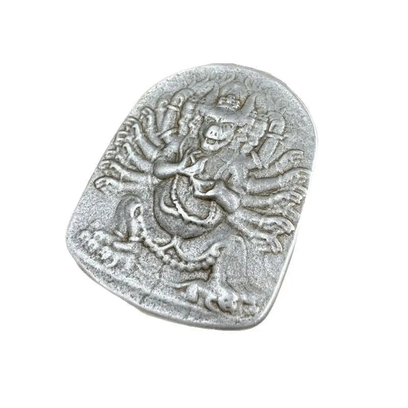 Antique iron pendant ornament with Chinese geometry and Aryaacalanatha Yamantaka design