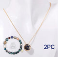 Natural stone bead necklace and bracelet set with adjustable cord in earth tone design