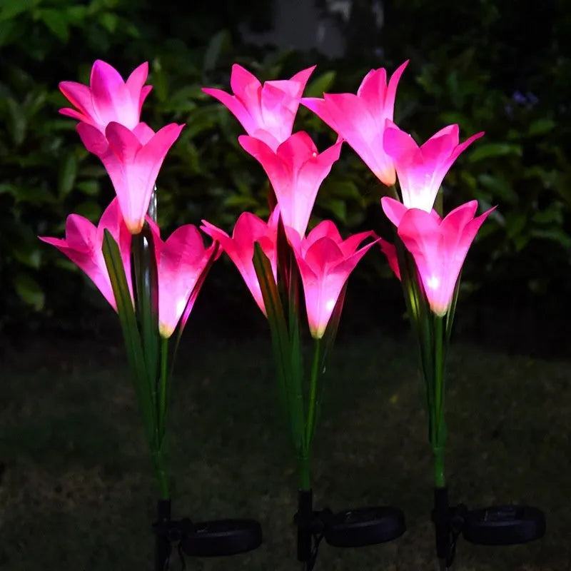 Solar-powered flower-shaped garden light with LED colour changing bulbs