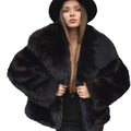 Women's artificial fur coat with large lapel and pockets in high quality white colour, street-fashion style long sleeves