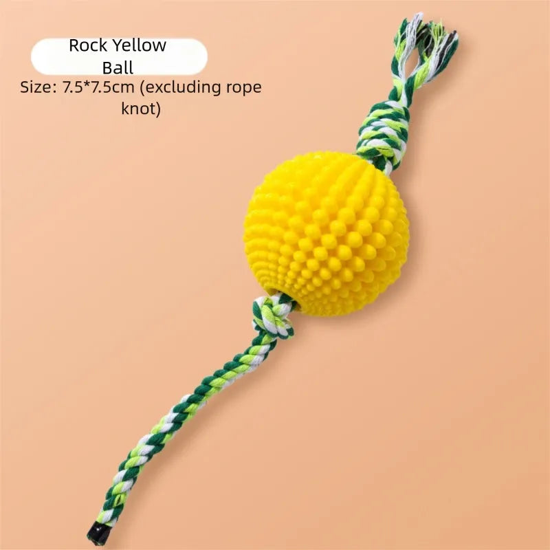 Pet Toy Corn Ball Knot Teething Toys set with two corn-shaped toys in yellow and green and one yellow ball on a white background