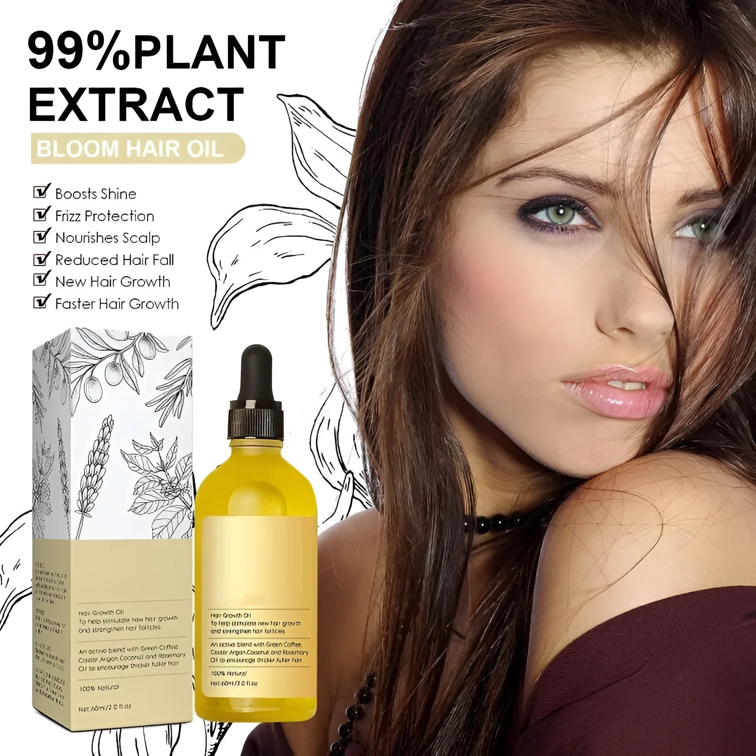 60ml bottle of yellow rosemary hair care essential oil for split ends and perm damage treatment