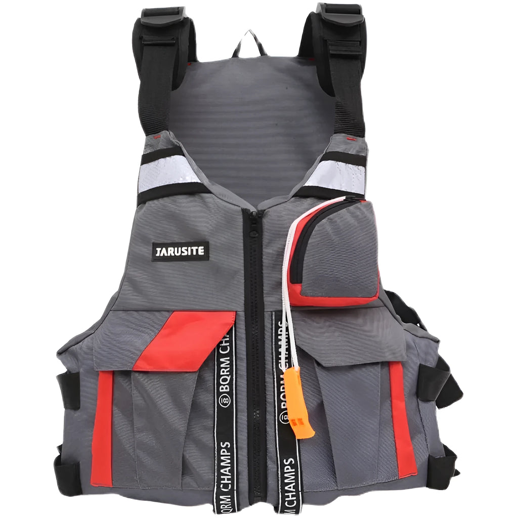 Grey-red Oxford cloth thin swim vest, one-size unisex life jacket for fishing and water use