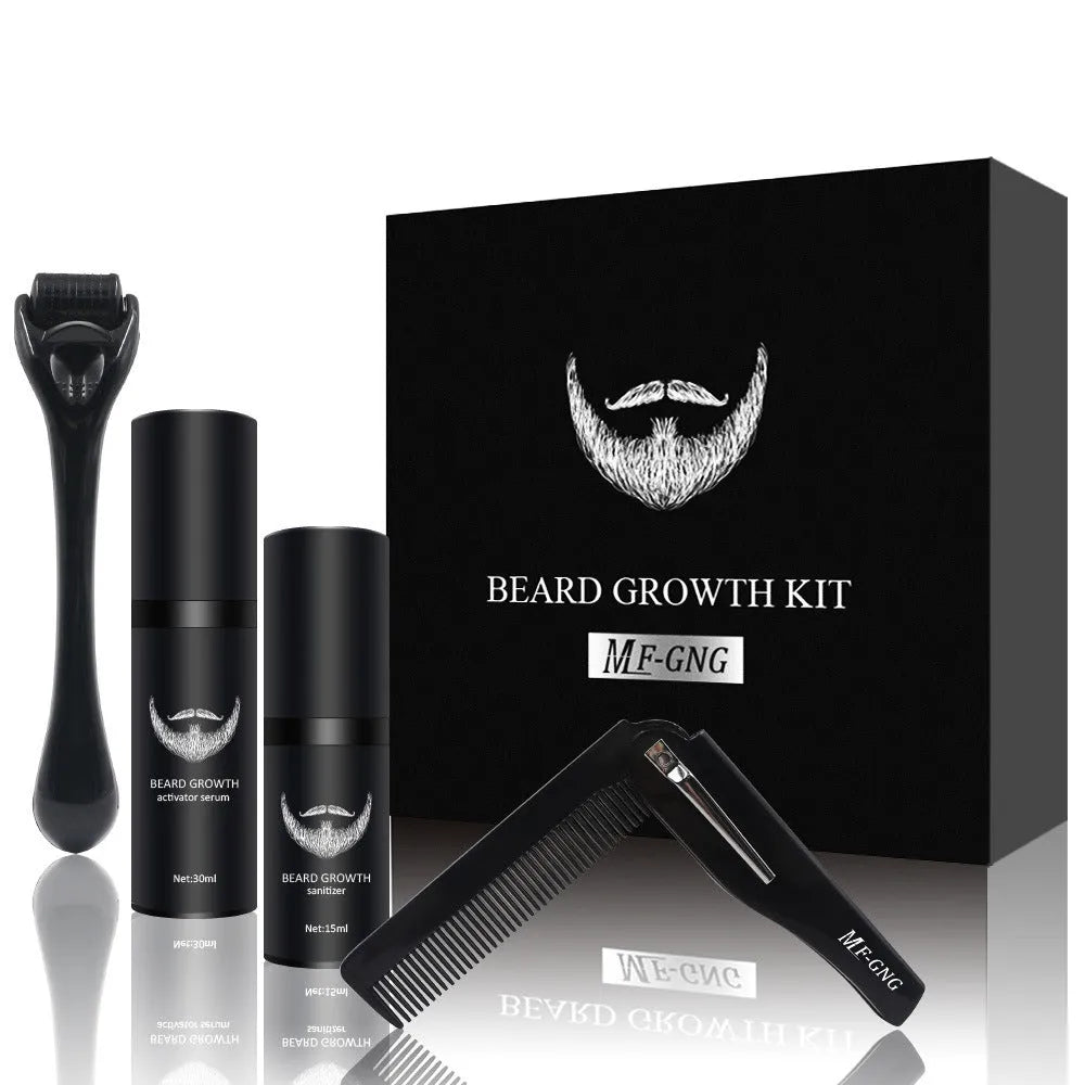 Men's beard grooming kit with beard roller, cleaning disinfectant and 30g moisturising product, colour Suit, style A