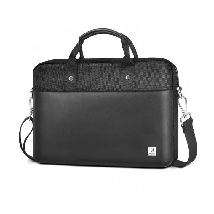 Black oxford cloth laptop handbag with multiple pockets and a separate computer compartment, shown in 14-inch and 15.6-inch sizes.