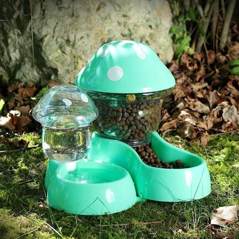 Blue mushroom pet bowl feeder and water fountain for cats and dogs made from food-grade PP material