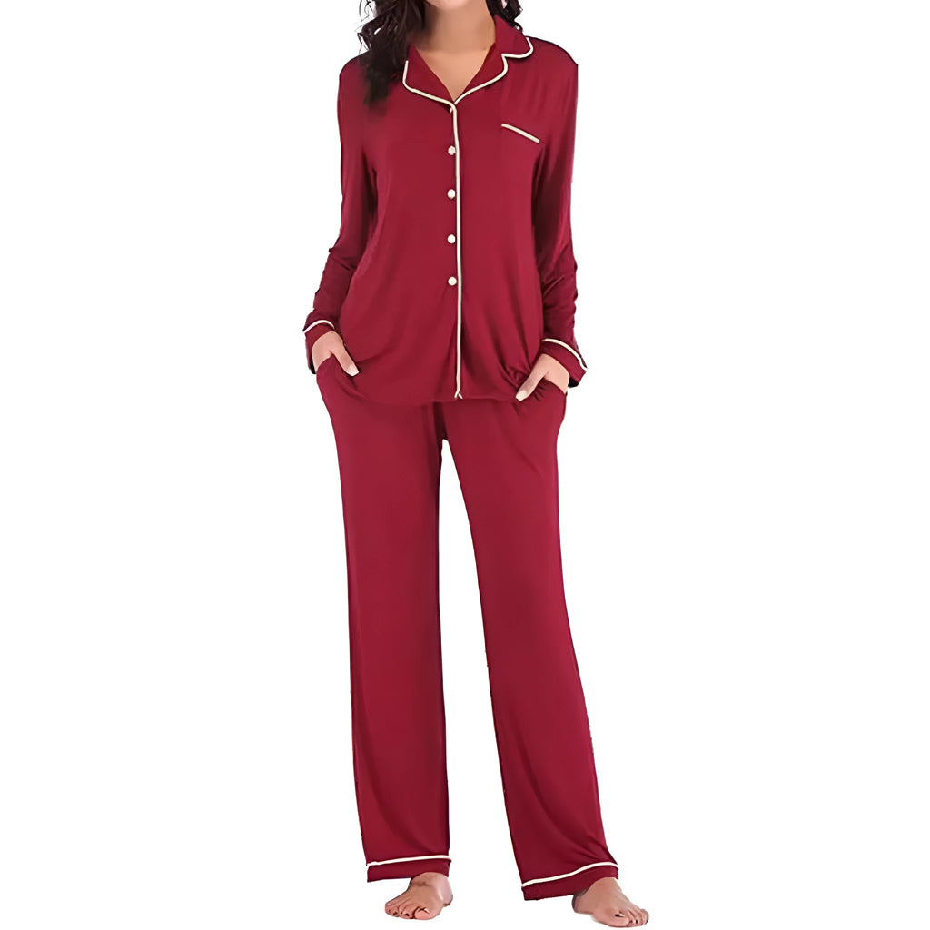 Women's solid colour casual cardigan suit set with button front and pockets in modal fibre blend