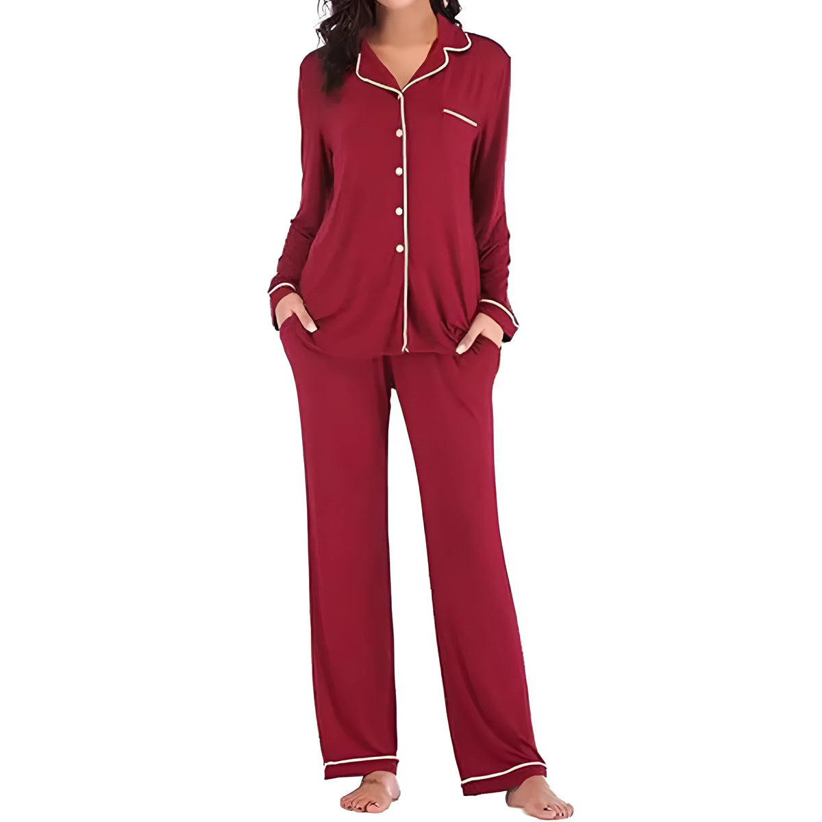 Women's solid colour casual cardigan suit set with button front and pockets in modal fibre blend