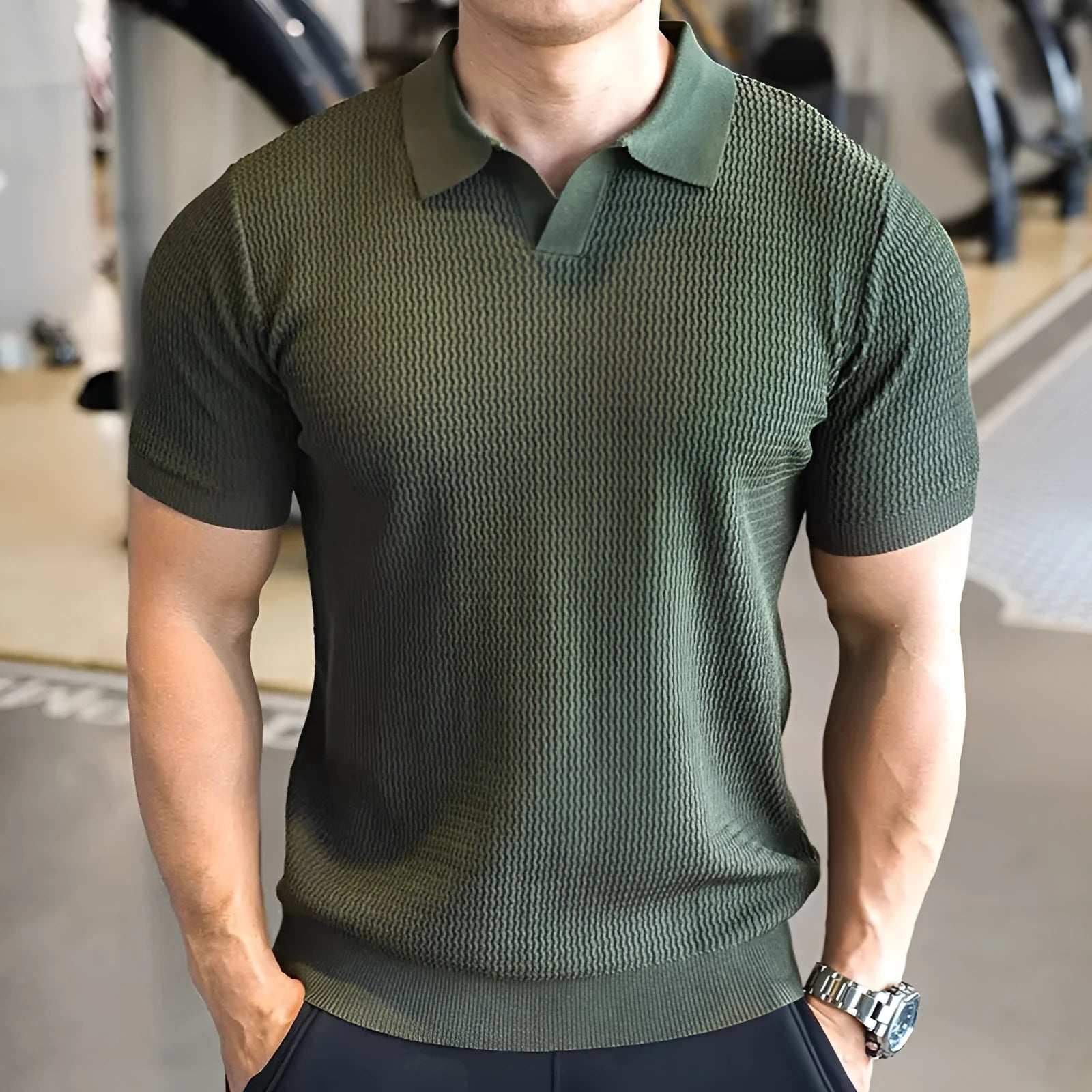 Men's slim fit Henry collar polo shirt in polyester available in multiple solid colours