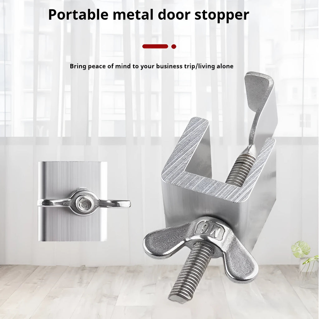 Portable door stopper hotel security lock made from stainless steel and aluminium alloy with through plug design