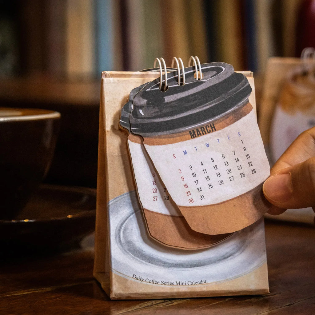 Coffee Time 2025 mini desk calendar with daily coffee design pages
