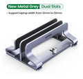 Silver aluminium laptop cooling stand with adjustable width from 12mm to 26mm