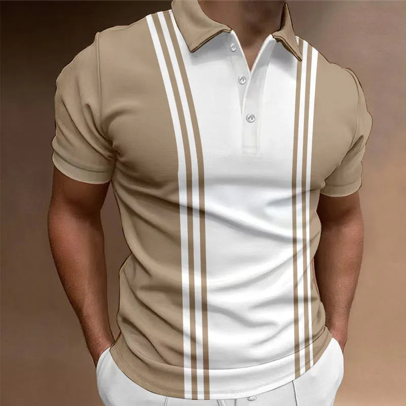 Men's loose fit casual t-shirt with printed lapel in polyester fabric showing colour options