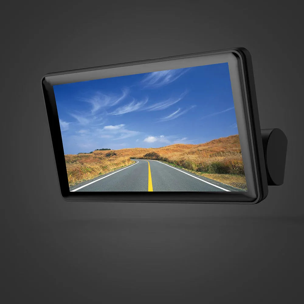 Black three-lens dashcam with 4-inch touch screen for front and rear car recording