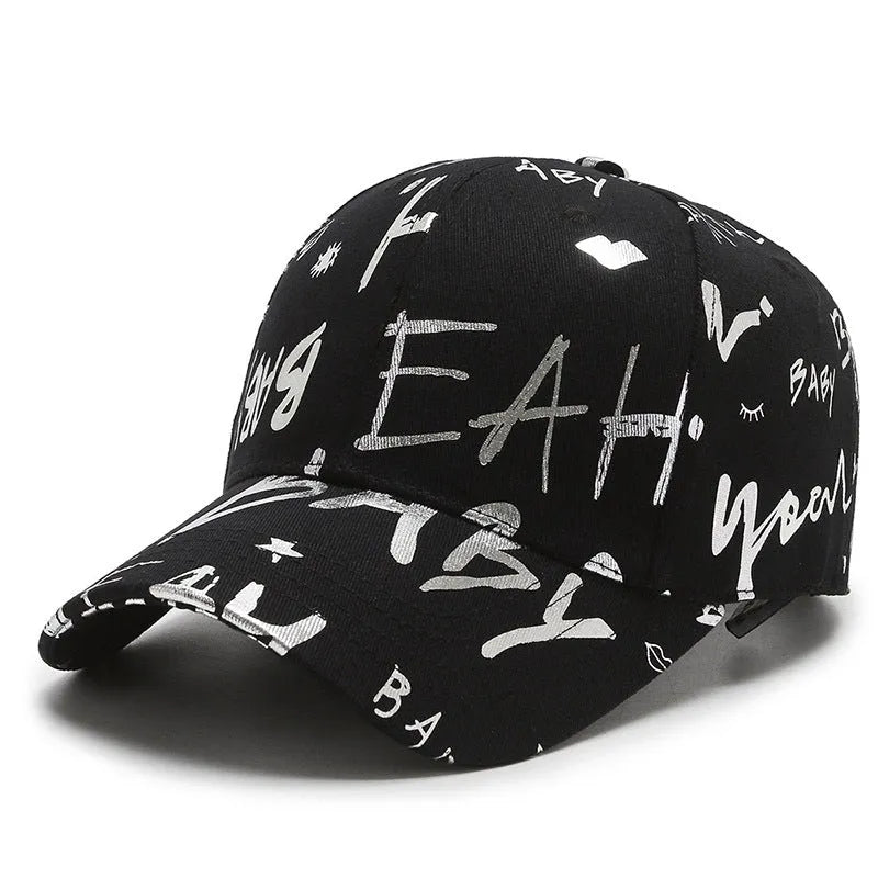 All-match cotton baseball cap with letter print, curved brim, and adjustable fit in beige colour