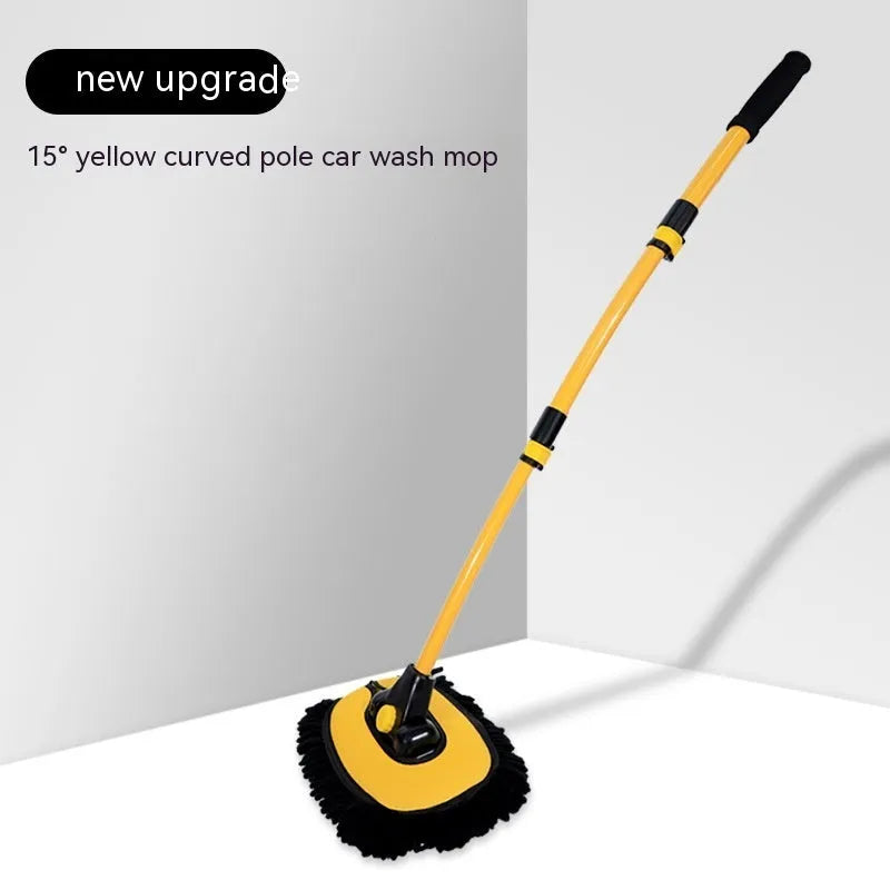 Telescopic car cleaning brush with aluminium curved rod and replaceable chenille brush head in blue and yellow colour options