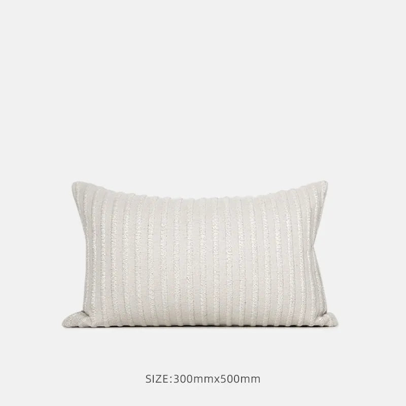 Black and white geometric towel embroidery cushion in 50x50cm square and 30x50cm waist pillow formats for sofa and living room.