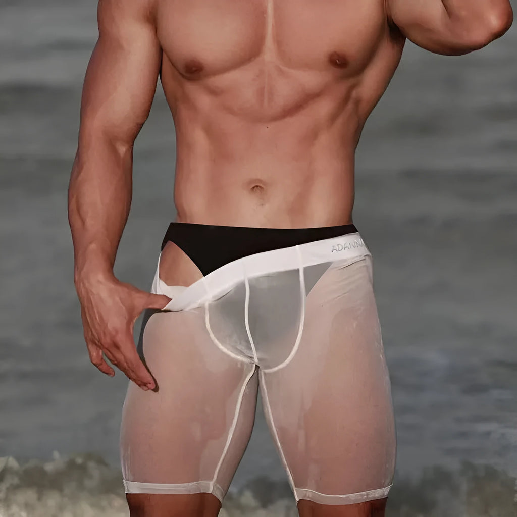 Men's seamless mesh shorts in solid colour nylon with hip lifting support