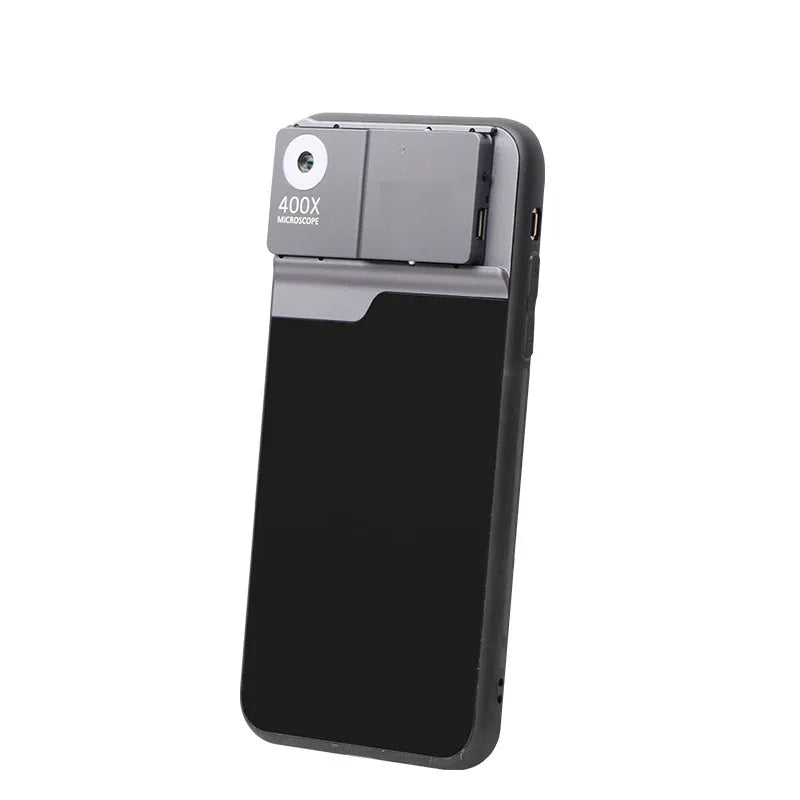 Black silver 400X mobile phone microscope lens with aluminium alloy case for iPhone.