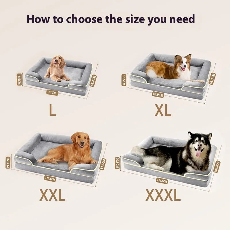 Gray pet sofa bed for medium to large dogs with removable washable cover on floor