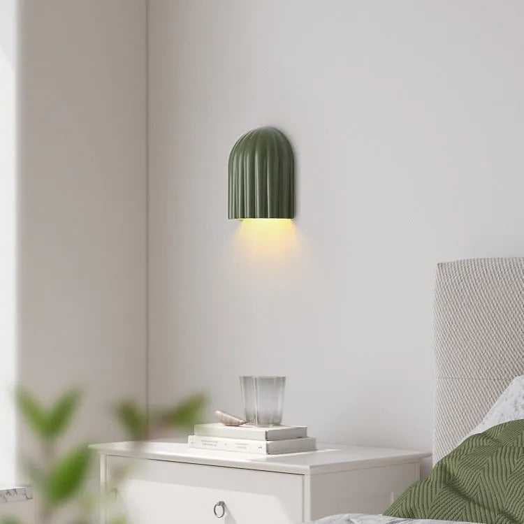 Modern wall lamp with metal ironwork and resin body, 220V, for corridor aisle bedside, in creamy white green or red.