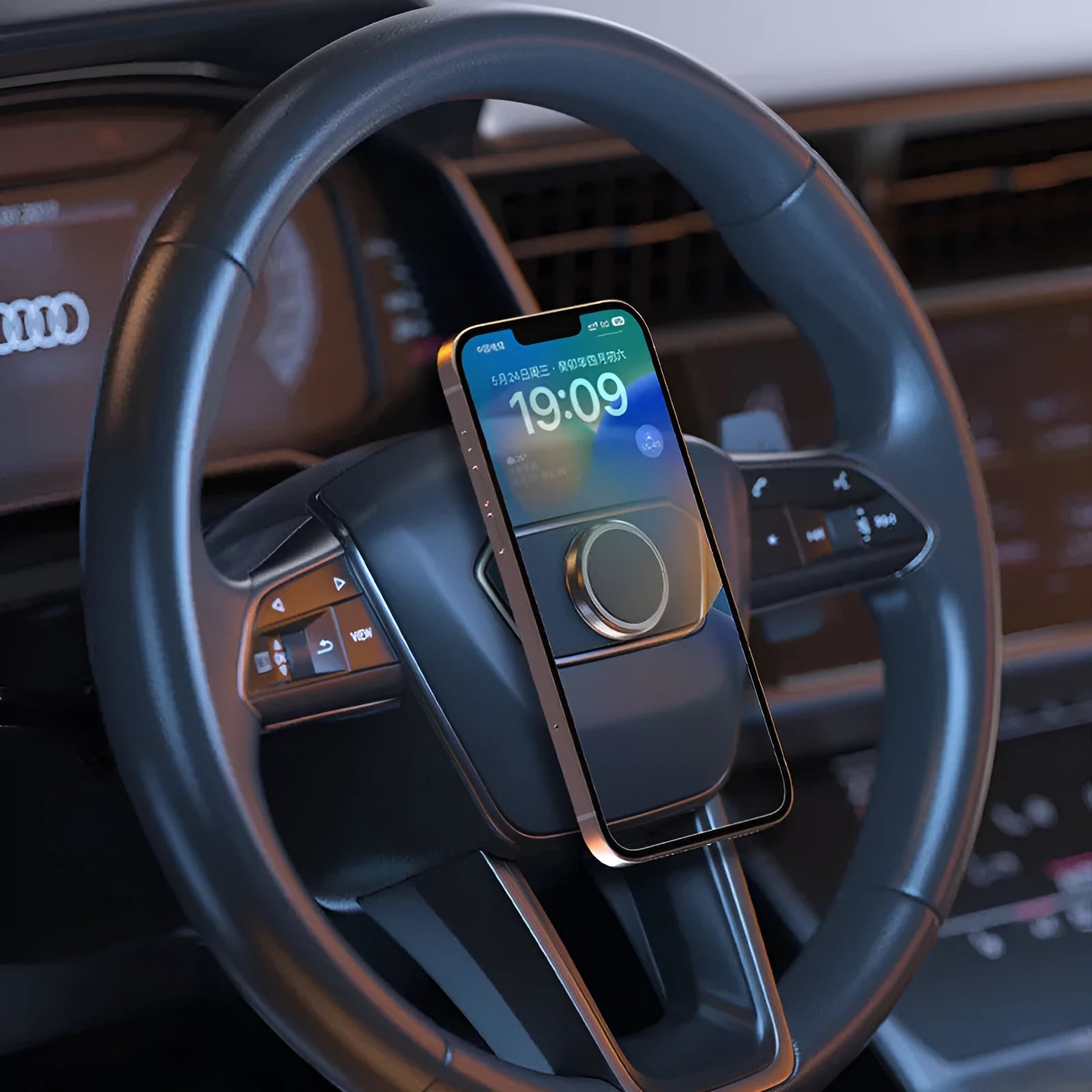 Obsidian Black magnetic mobile phone holder with centripetal force design and two included metal plates